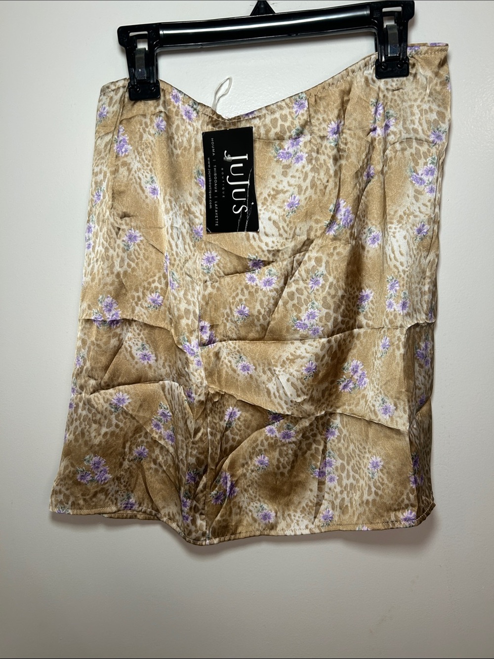 JuJu Beige Leopard Print Mini Skirt with Lavender Floral Accents